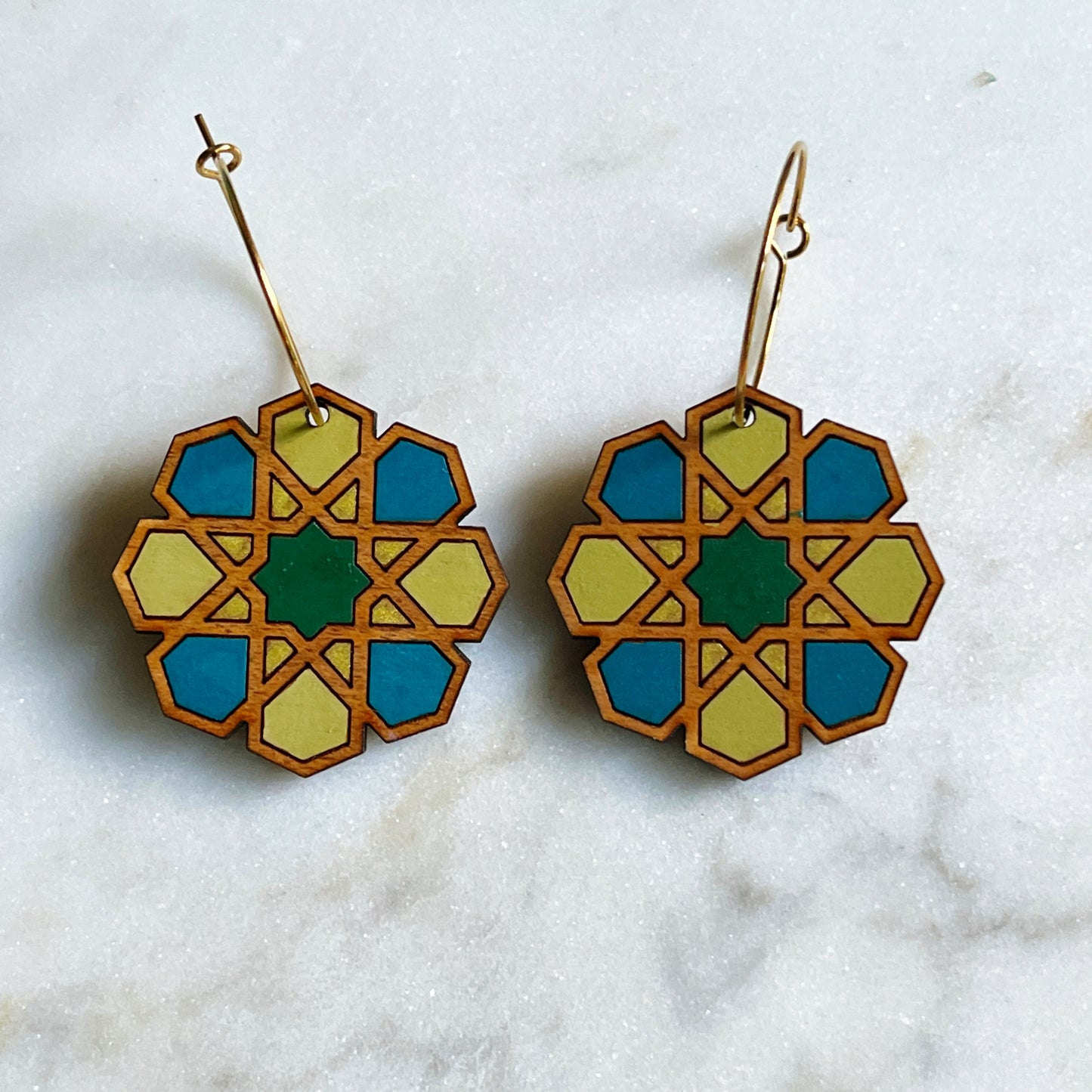 Small Moroccan Tile Hoop- Green and Blue
