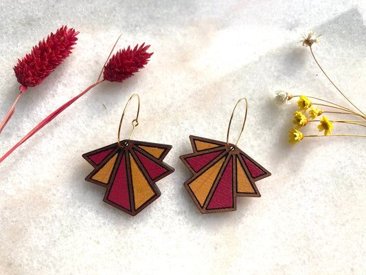 Art Deco Red and Yellow Fan Earrings