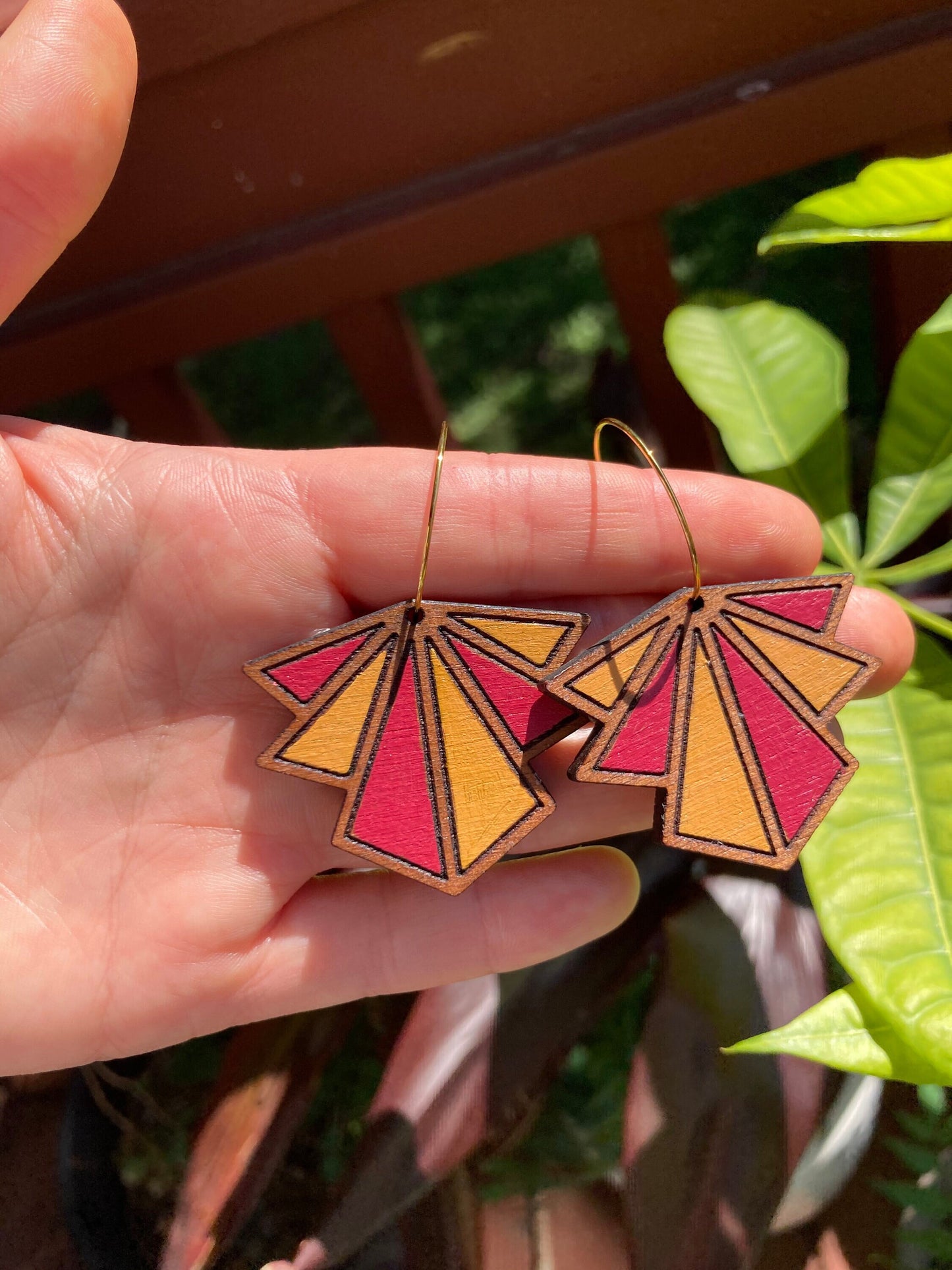 Art Deco Red and Yellow Fan Earrings