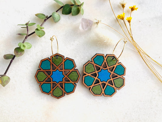 Blue and Green Moroccan Star earrings