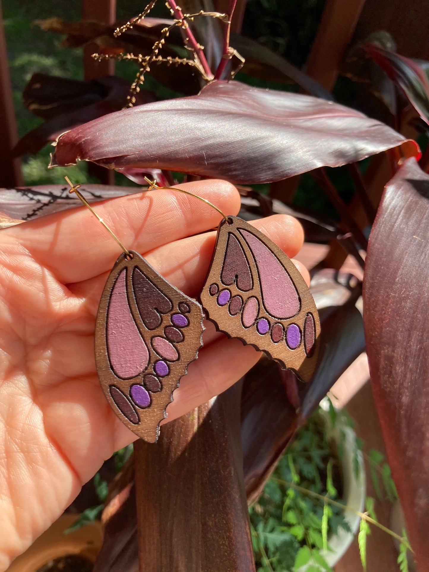Butterfly wing earrings in Purple
