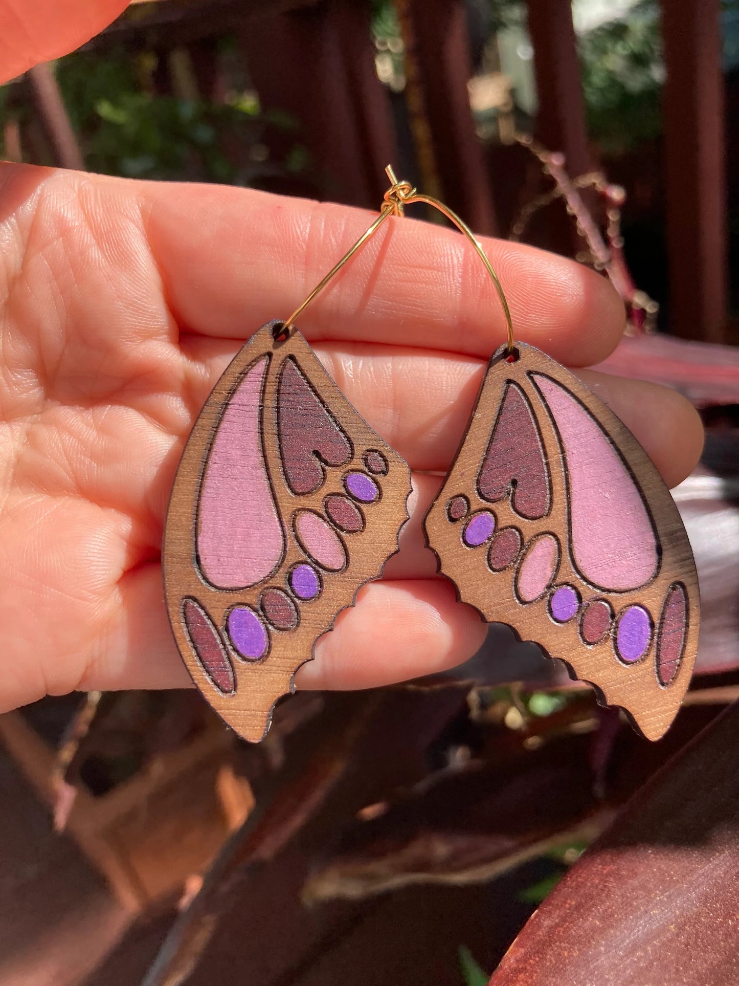 Butterfly wing earrings in Purple