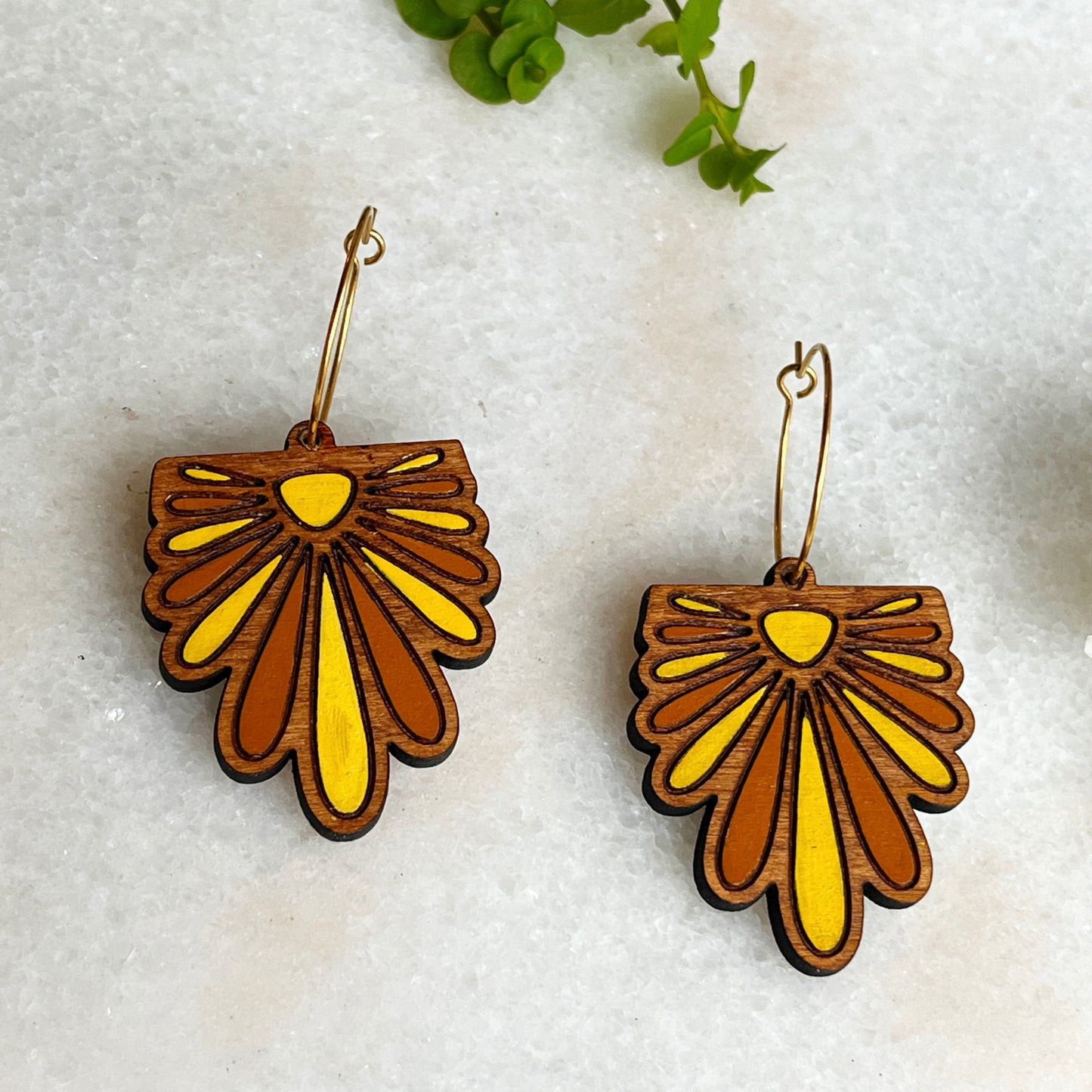 flower petal drop hoop earrings