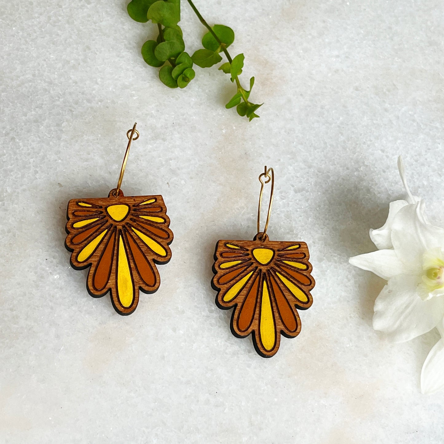 flower petal drop hoop earrings