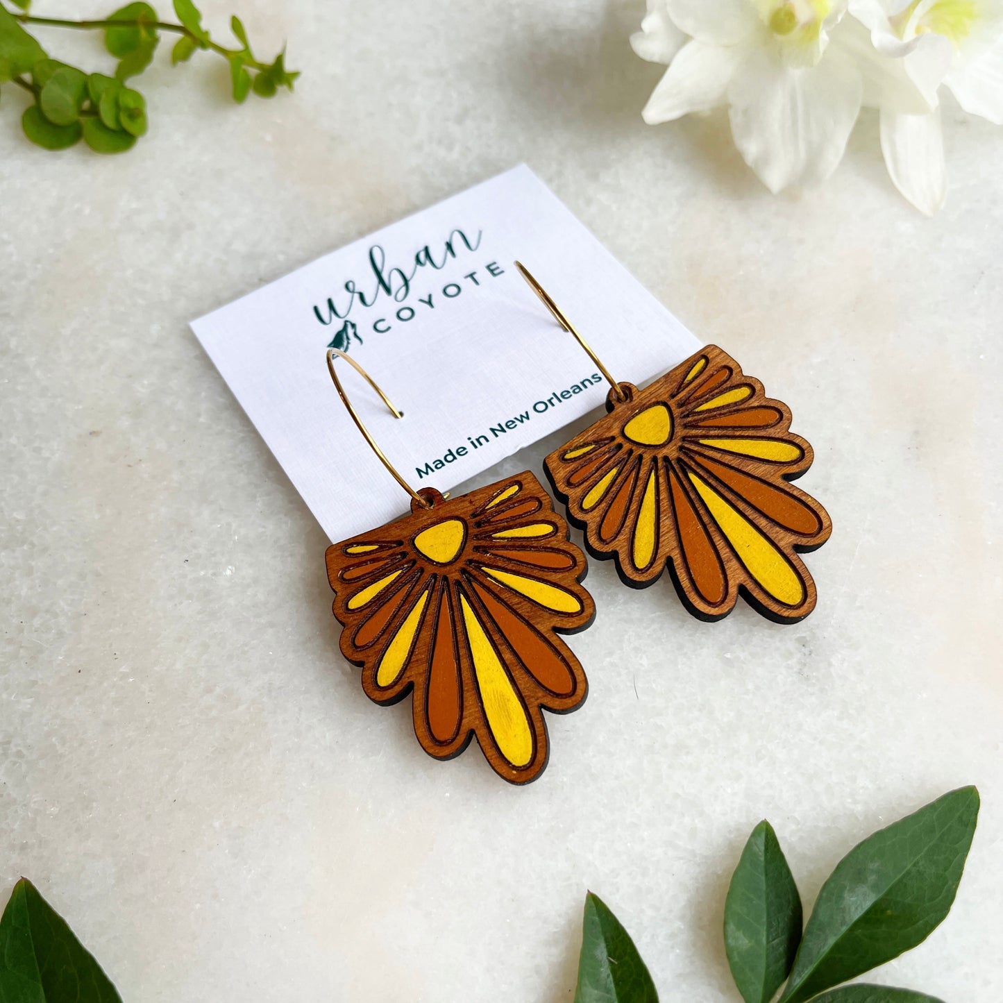 flower petal drop hoop earrings
