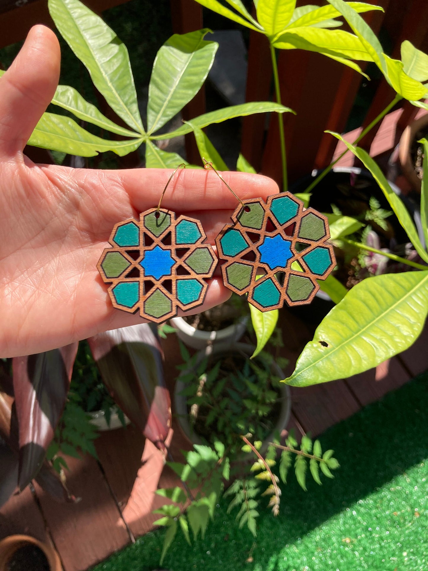 Blue and Green Moroccan Star earrings