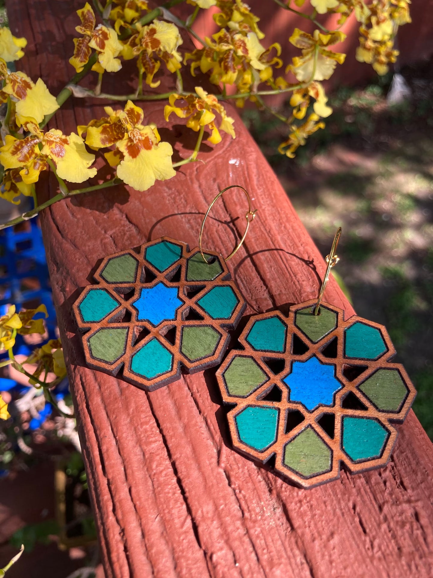 Blue and Green Moroccan Star earrings