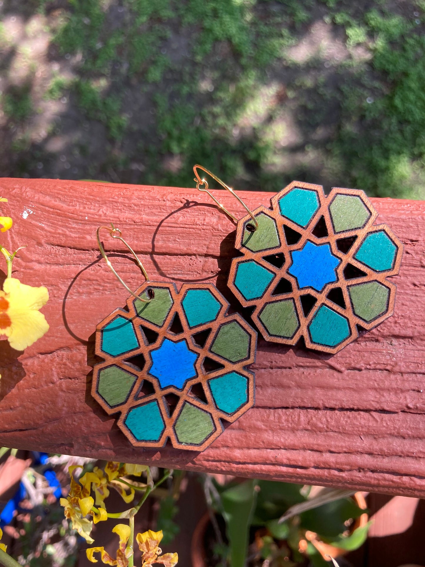 Blue and Green Moroccan Star earrings