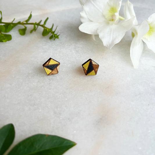 Geometric Puzzle studs- Black and Gold