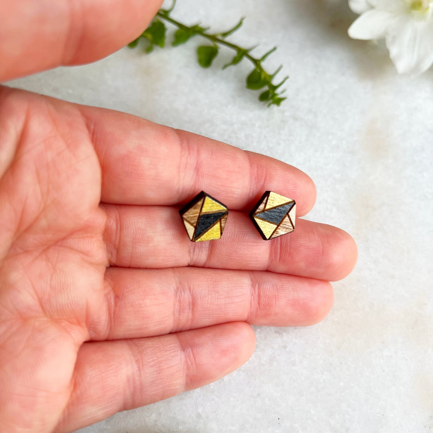 Geometric Puzzle studs- Black and Gold