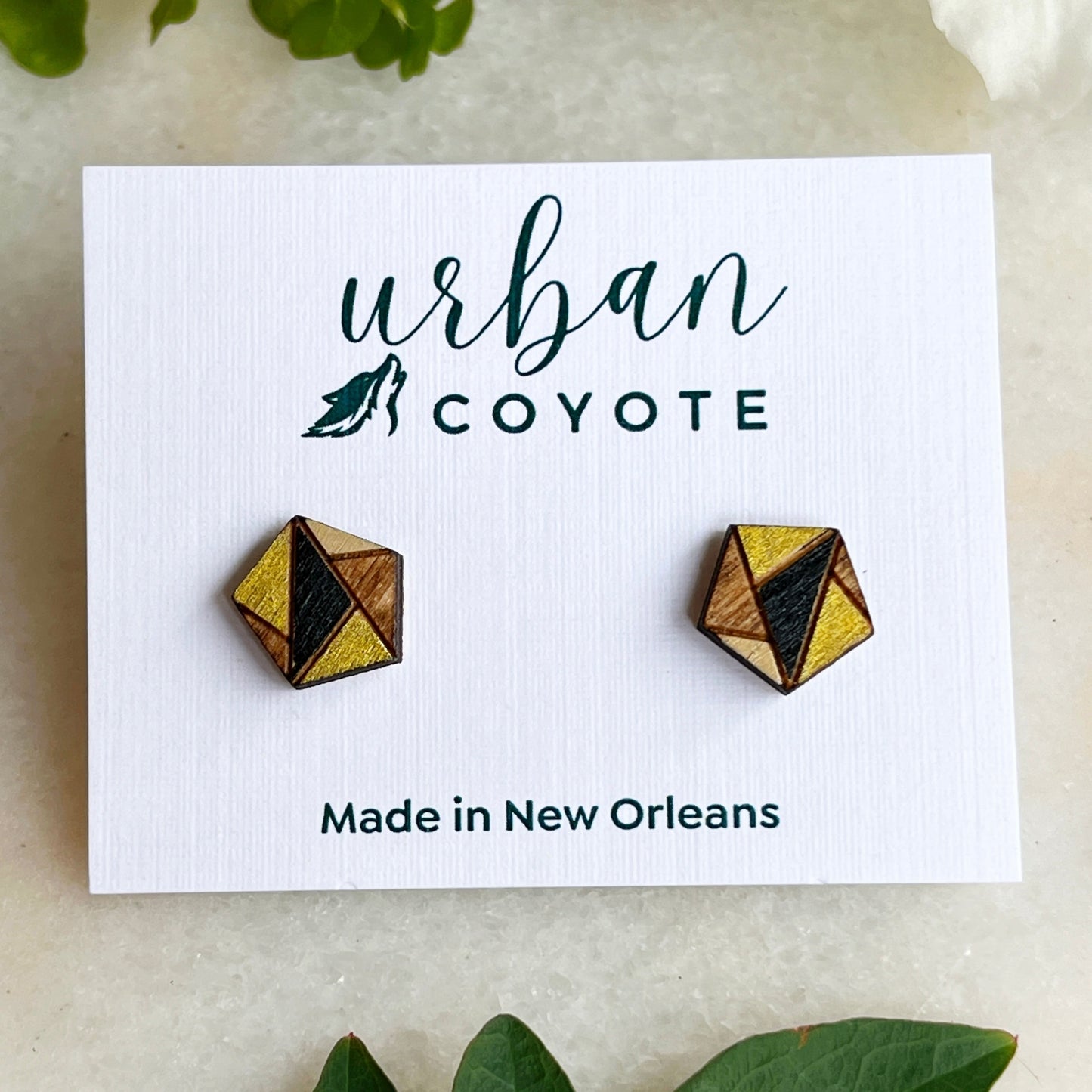 Geometric Puzzle studs- Black and Gold