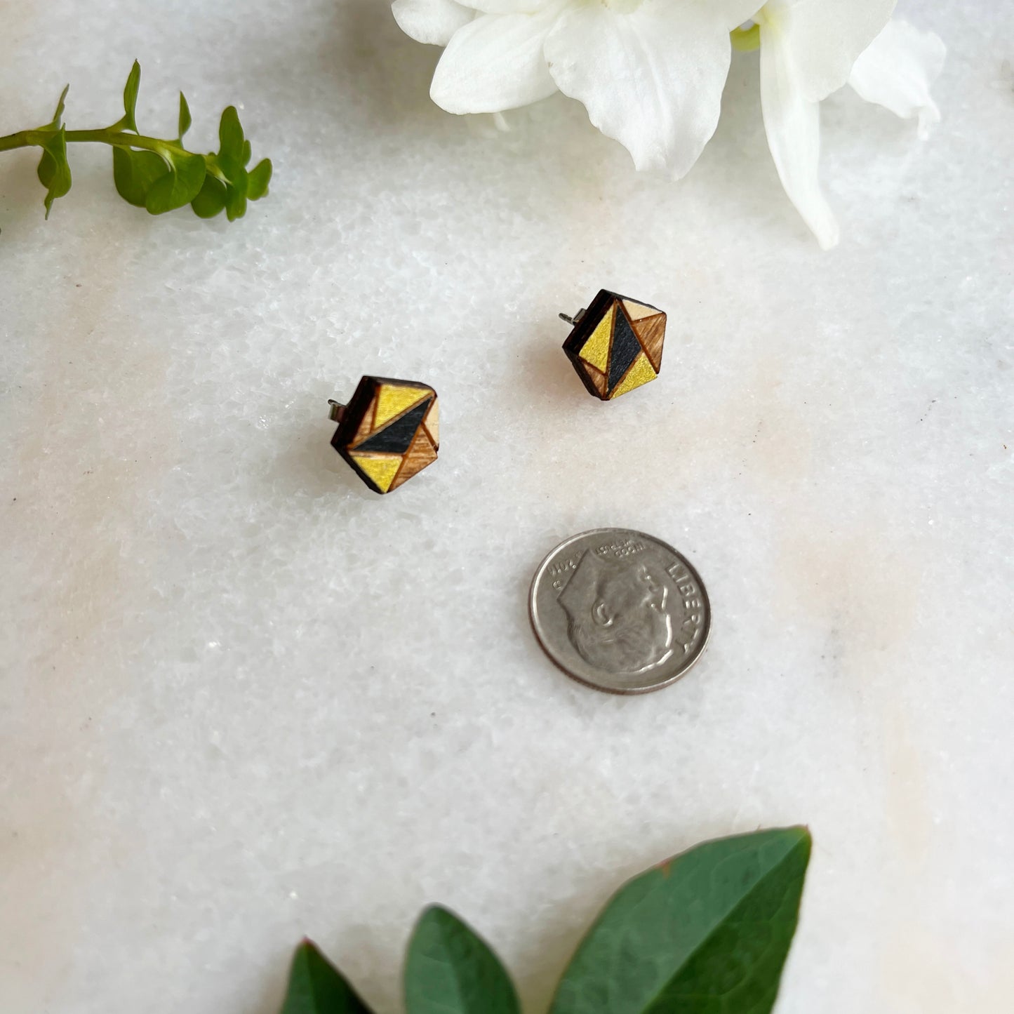 Geometric Puzzle studs- Black and Gold