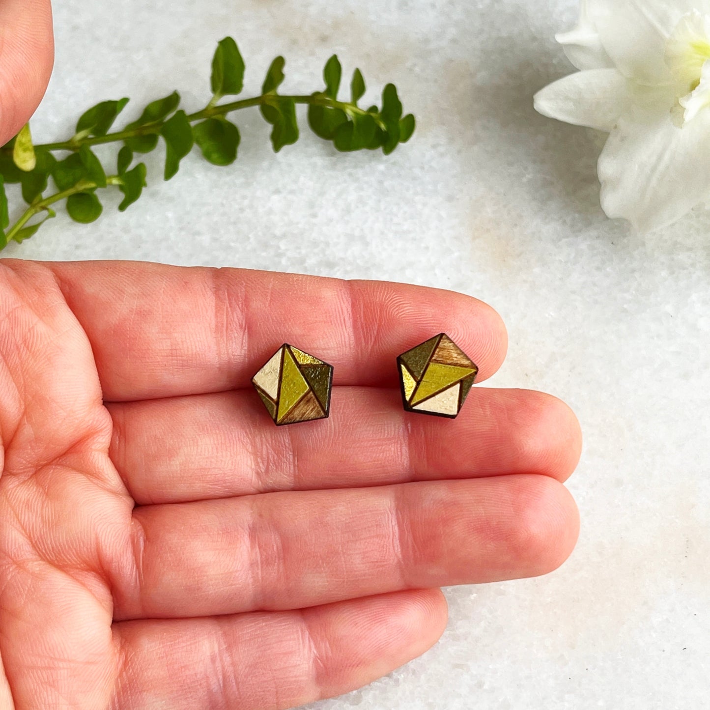 Geometric Puzzle Stud- Green