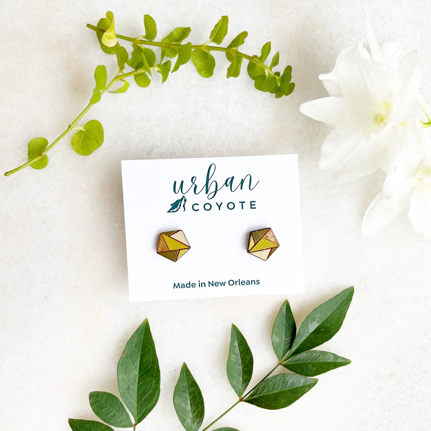 Geometric Puzzle Stud- Green