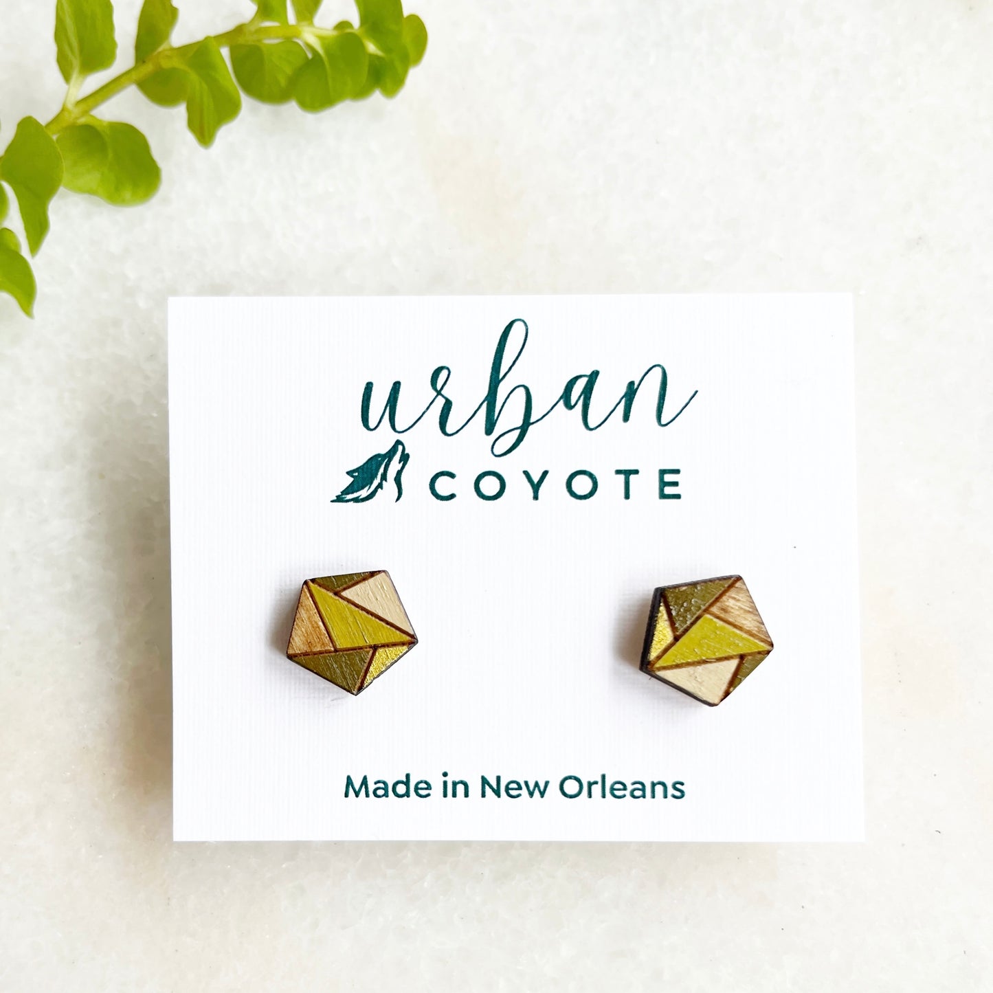 Geometric Puzzle Stud- Green