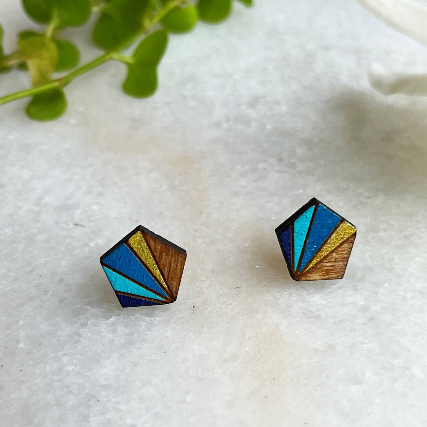 Geometric Sun Ray Studs- Blue Multi