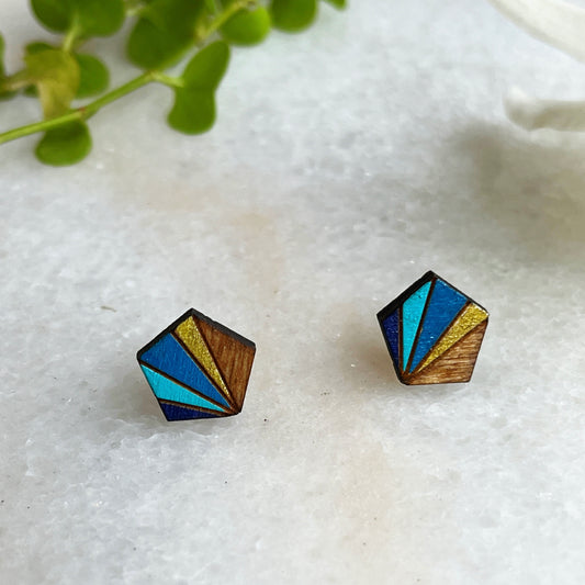 Geometric Sun Ray Studs- Blue Multi