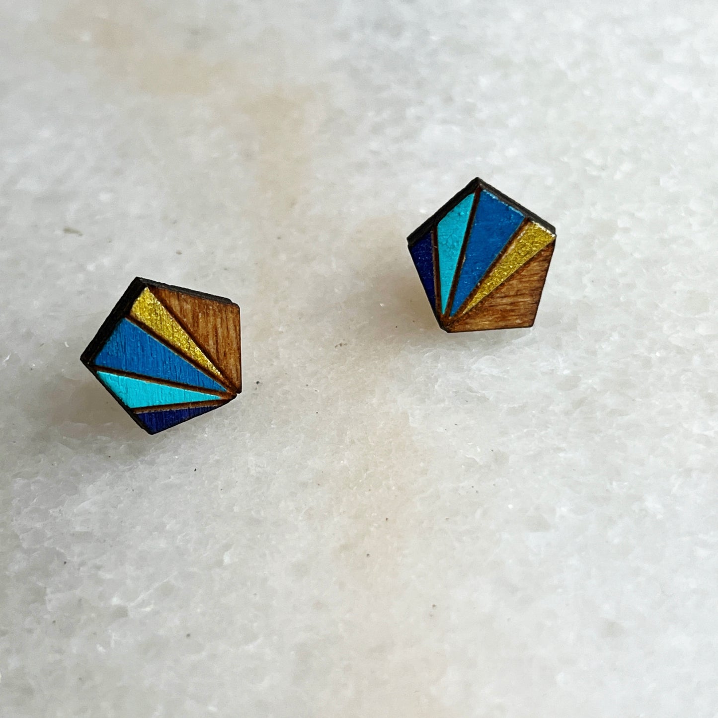 Geometric Sun Ray Studs- Blue Multi