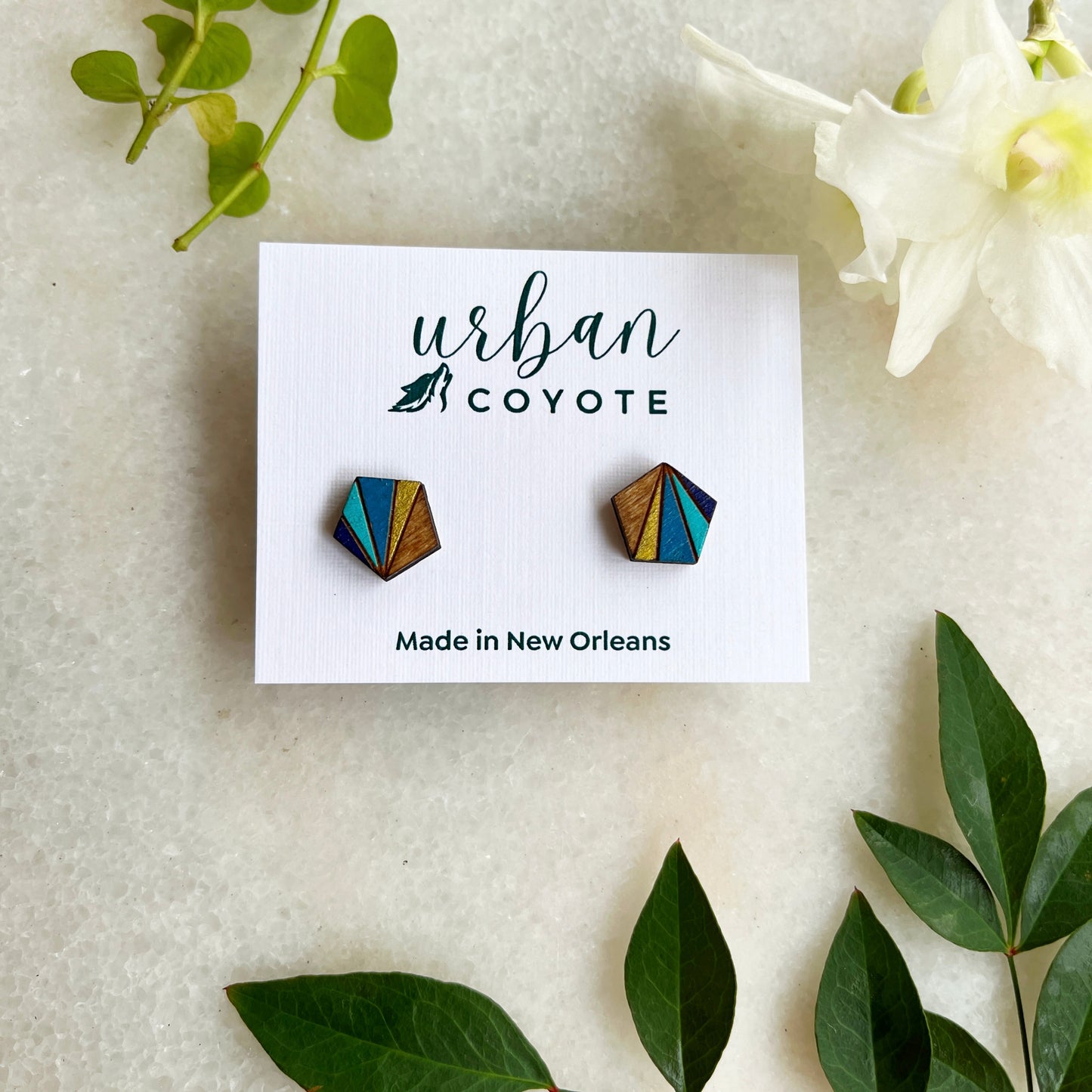 Geometric Sun Ray Studs- Blue Multi
