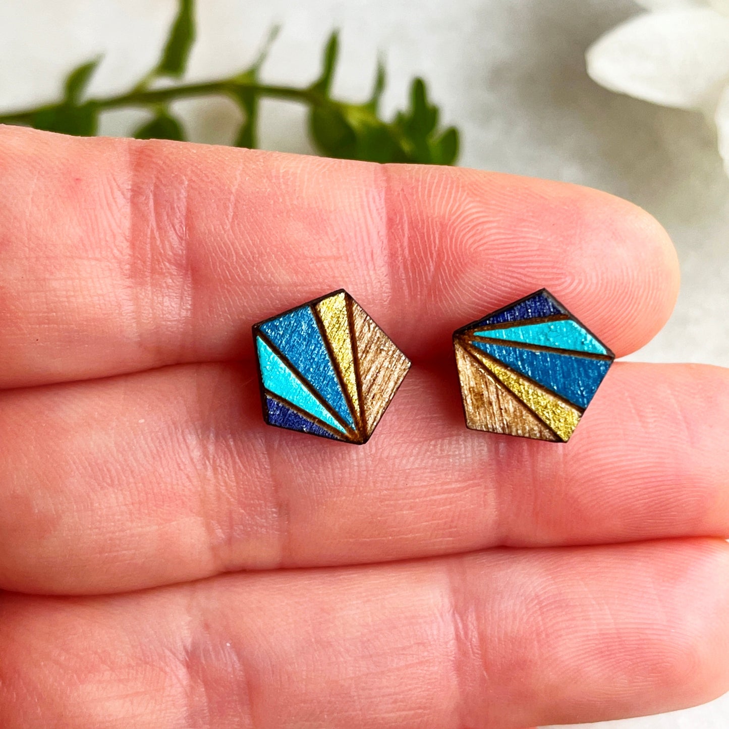 Geometric Sun Ray Studs- Blue Multi