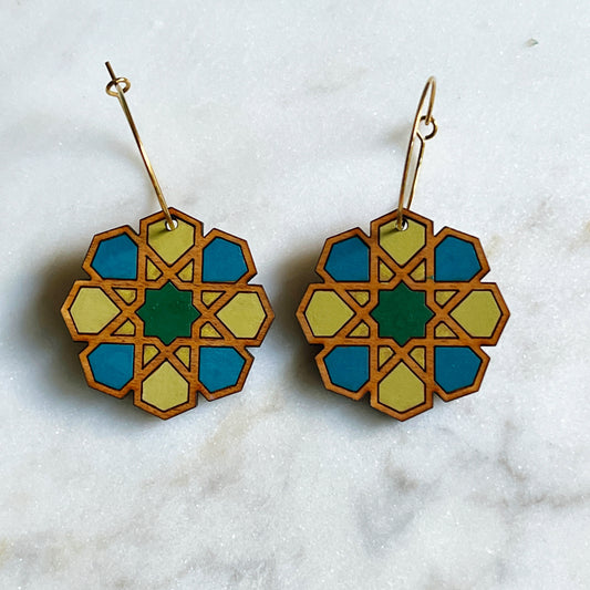Small Moroccan Tile Hoop- Green and Blue