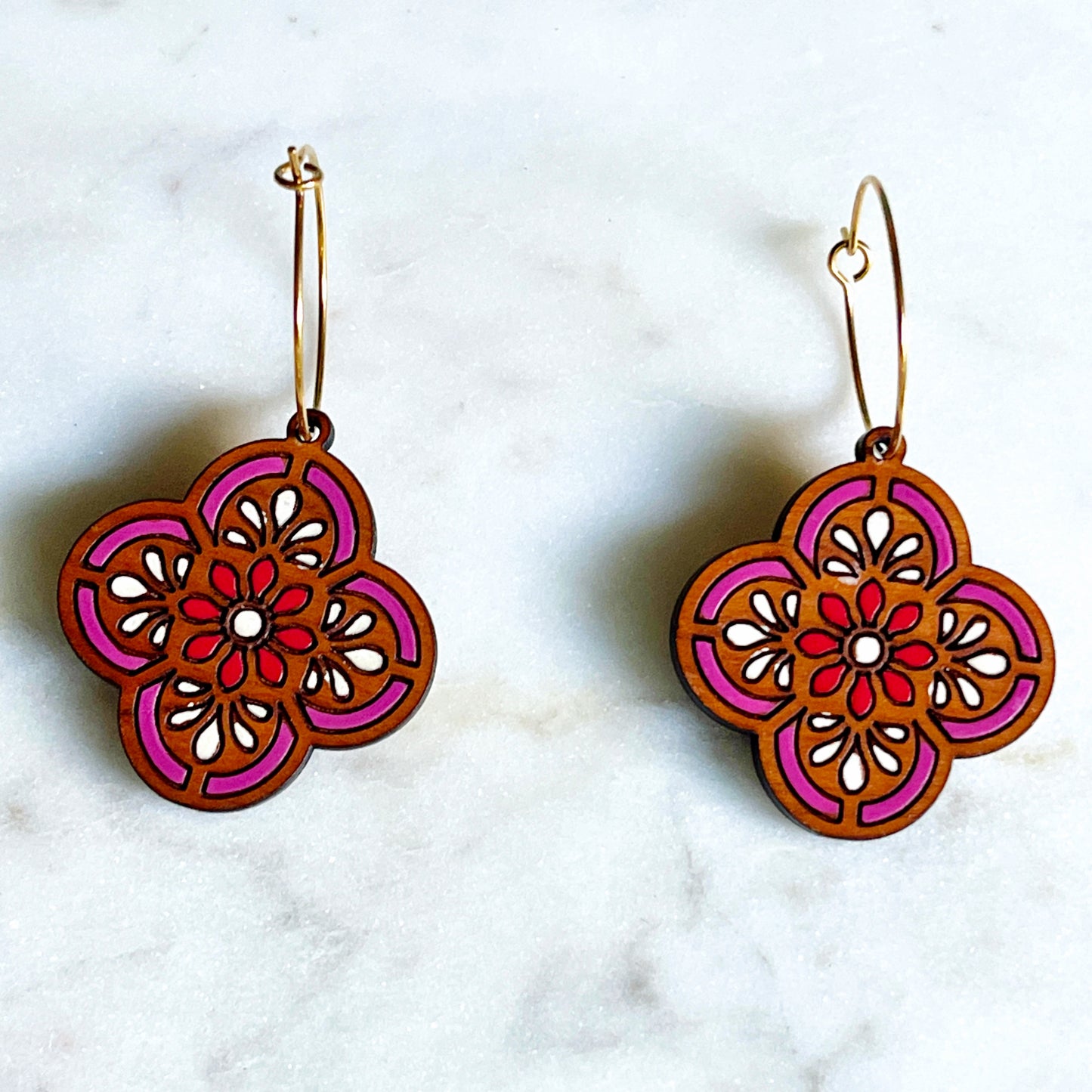 Mexican Flower Tile- Red and Pink