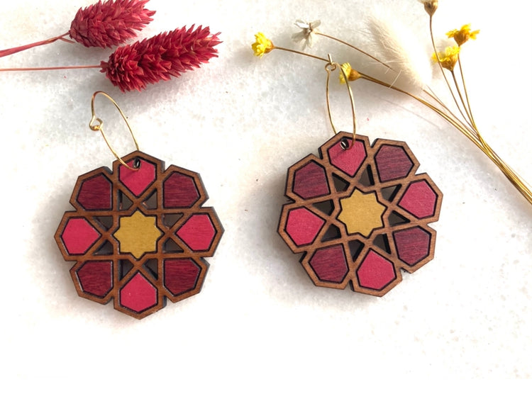 Pink and Yellow Moroccan star earrings