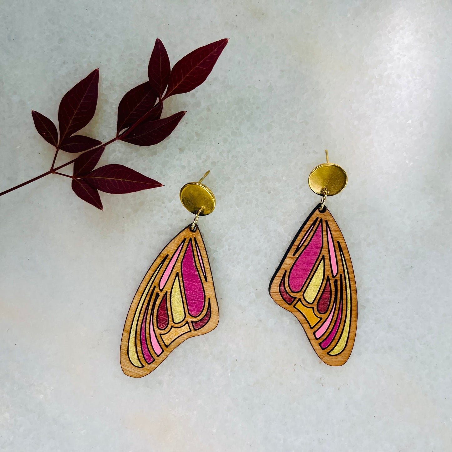 Boho Butterfly Earrings in Pink