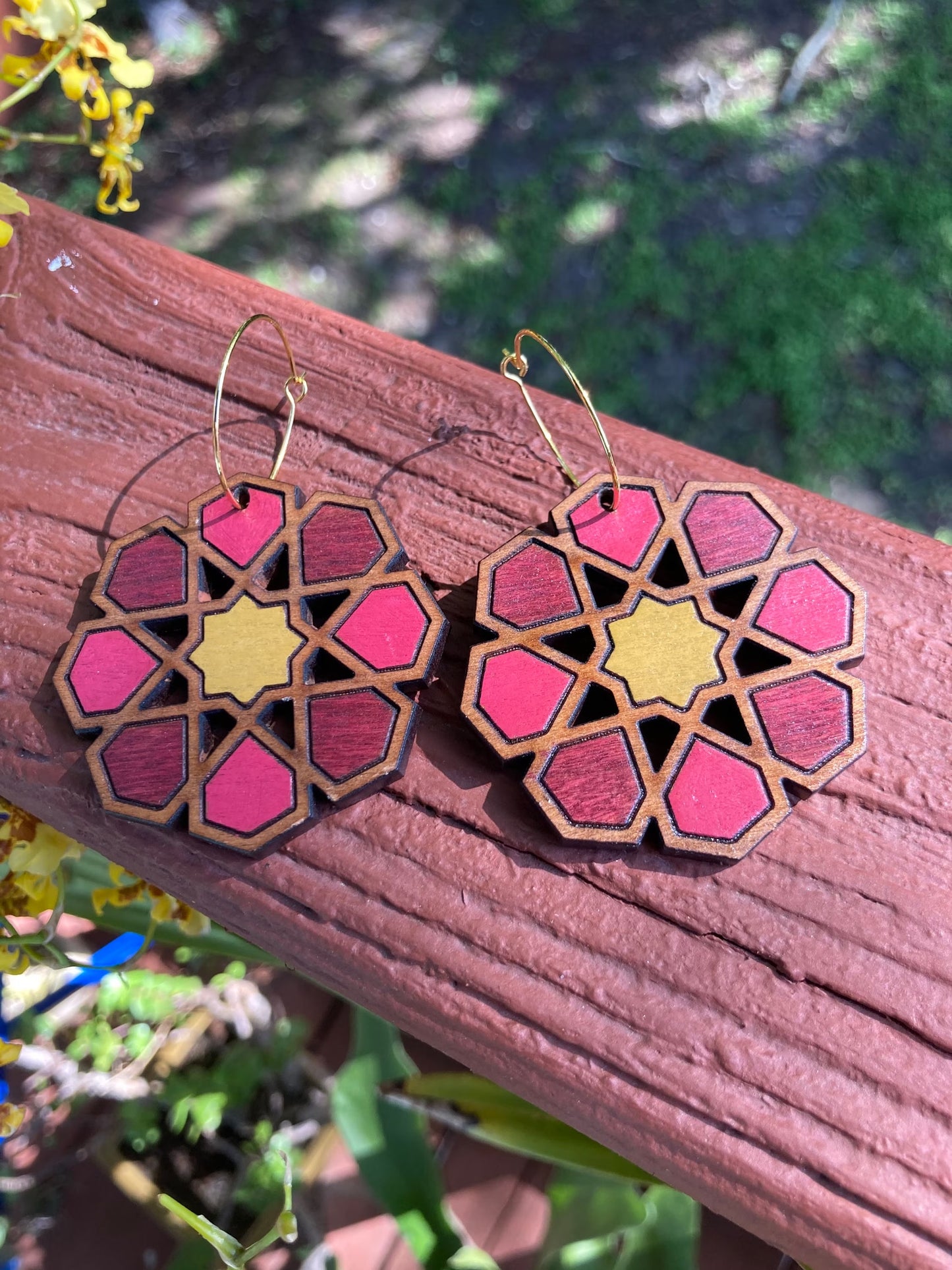 Pink and Yellow Moroccan star earrings