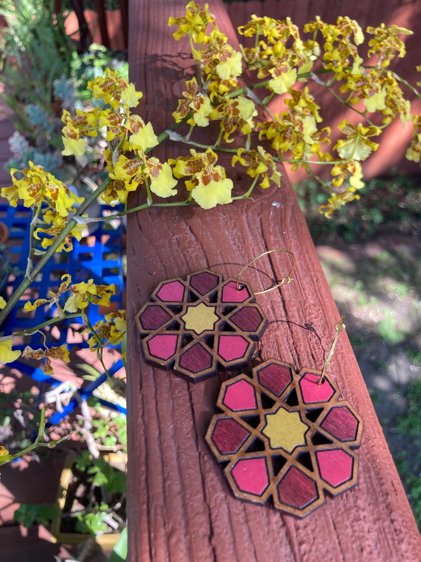 Pink and Yellow Moroccan star earrings