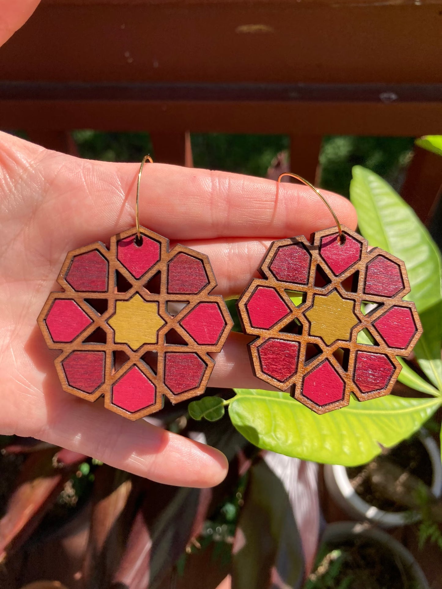 Pink and Yellow Moroccan star earrings